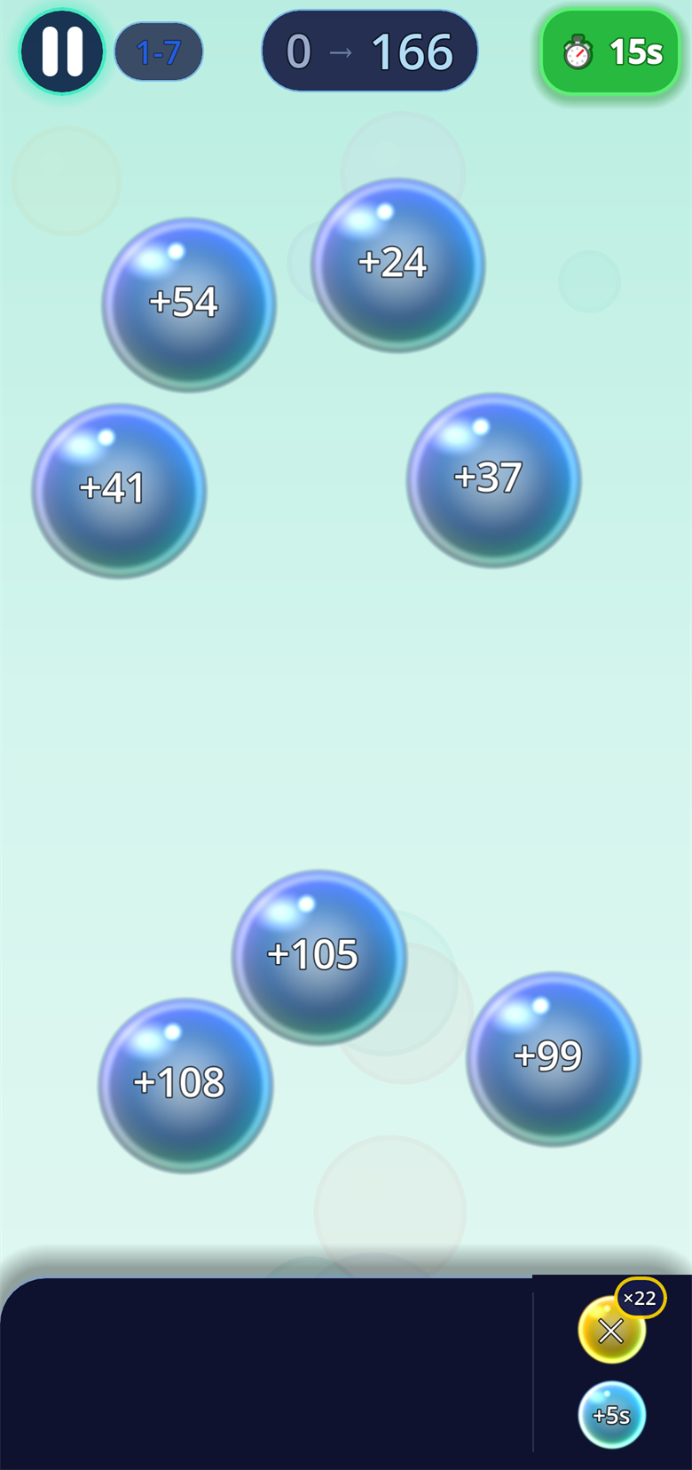 Capture d'écran du jeu Sum Quest : Bubble Edition — bulles d'addition flottantes en pleine partie